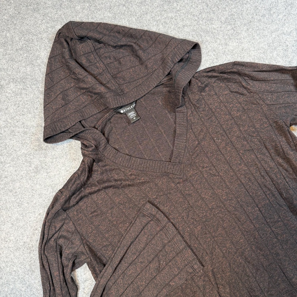 Athleta Hoodie Womens Medium Brown Harmony Pose Knit V-Neck Pullover Striped